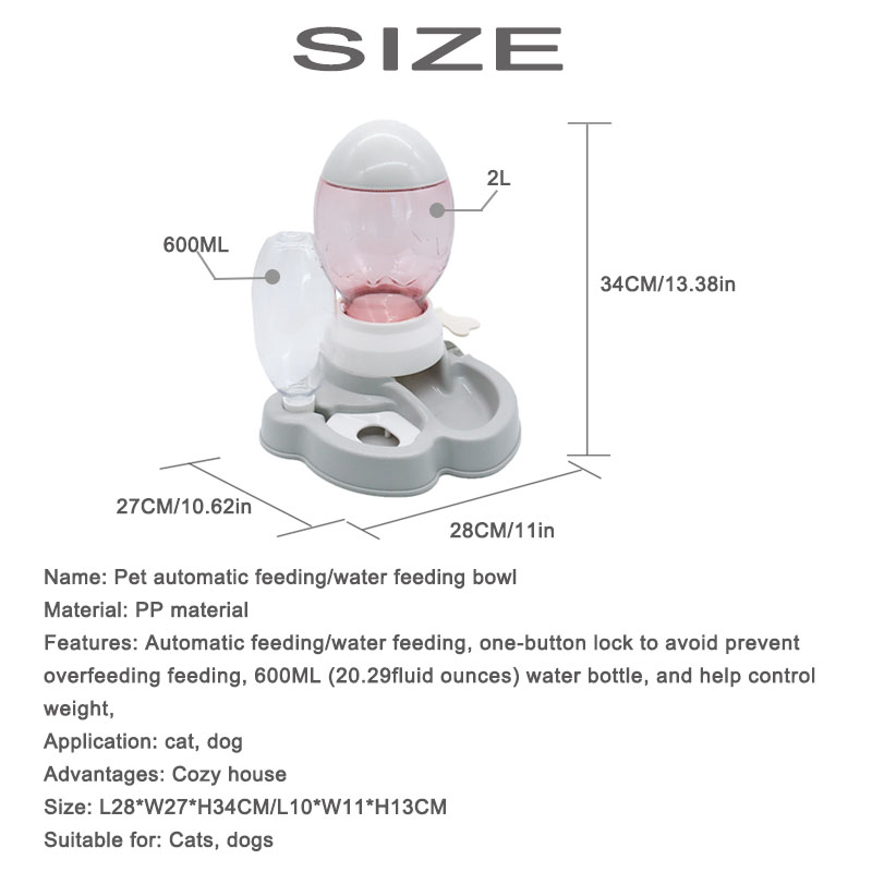 7 STY kattenbak voor hondenvoer, automatische voerbakken, 2 liter, voer voor honden, drinkfontein, 600 ml, waterer, kitten, slow feeder, puppy